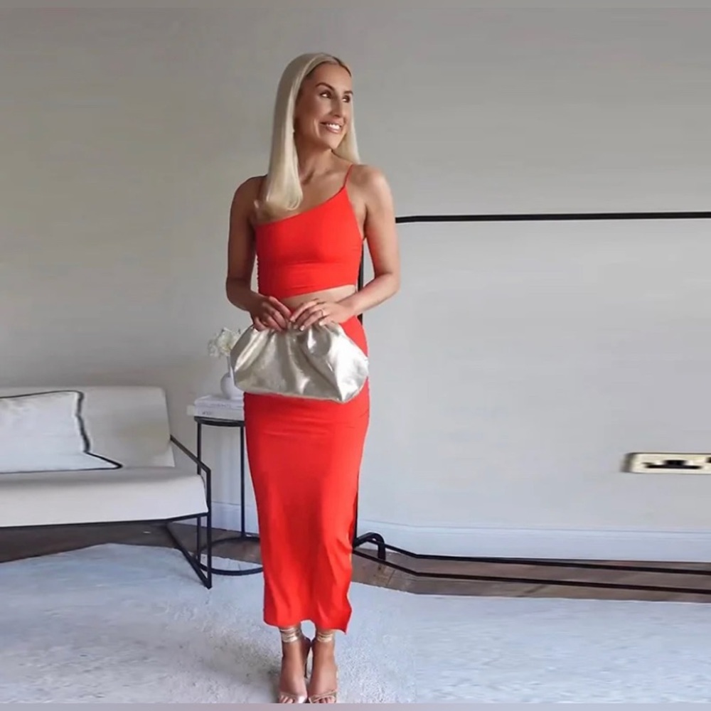WOMAN ZARA NEW CUT OUT ASYMMETRICAL DRESS RED - Picture 10 of 16